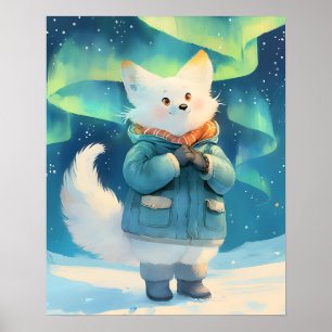 Arktischer Fuchs mit Aurora Borealis-Nursery-Wandk Poster