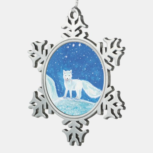 Arktischer Fuchs (Vulpes lagopus) Schneeflocken Zinn-Ornament (Rechts)