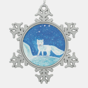 Arktischer Fuchs (Vulpes lagopus) Schneeflocken Zinn-Ornament