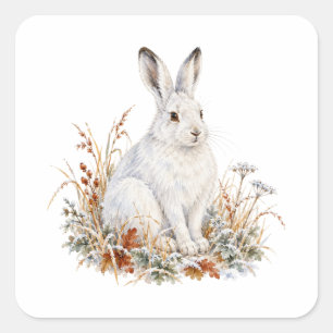 Arktischer Hase im Wintergras Quadratischer Aufkleber