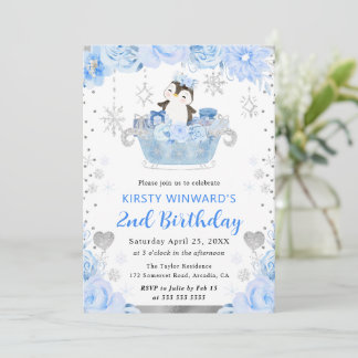 Arktischer Pinguin floral 2. Geburtstag Einladung