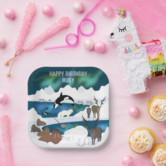 Arktischer Polar Bear Reindeer Walrus Orca Narwhal Pappteller (Party)