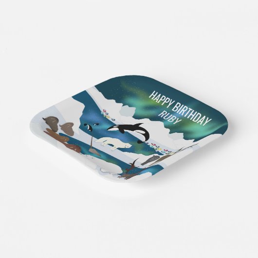 Arktischer Polar Bear Reindeer Walrus Orca Narwhal Pappteller (Gewinkelt)