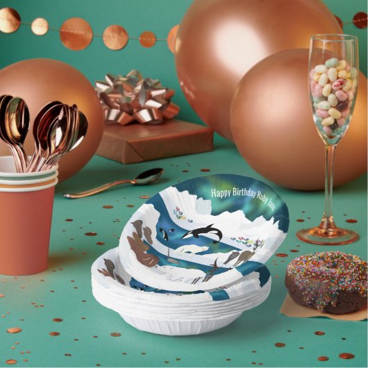 Arktischer Polar Bear Reindeer Walrus Orca Narwhal Pappteller (Multi)