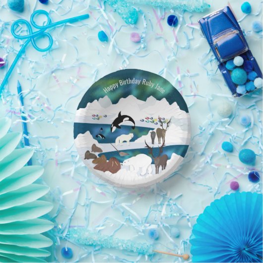 Arktischer Polar Bear Reindeer Walrus Orca Narwhal Pappteller (Party)