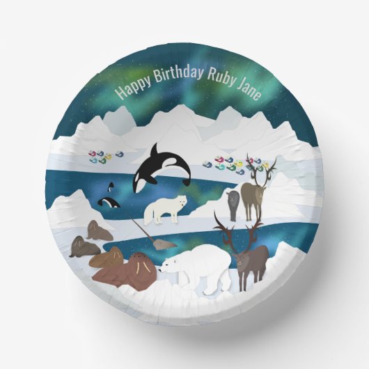 Arktischer Polar Bear Reindeer Walrus Orca Narwhal Pappteller (Vorderseite)