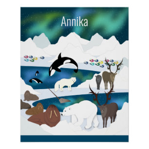Arktischer Polar Bear Reindeer Walrus Orca Narwhal Poster