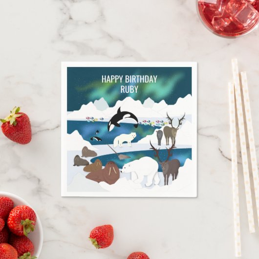 Arktischer Polar Bear Reindeer Walrus Orca Narwhal Serviette (Beispiel)
