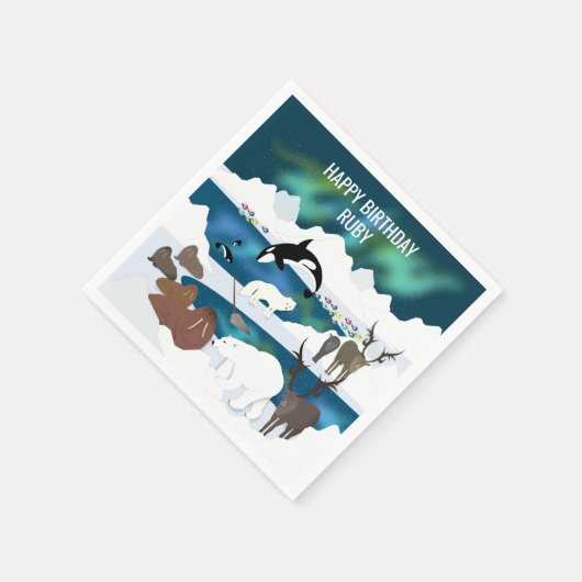 Arktischer Polar Bear Reindeer Walrus Orca Narwhal Serviette (Ecke)