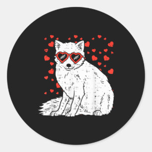 Arktischer Schneefuchs Herz Gles Valentinstag Tier Runder Aufkleber