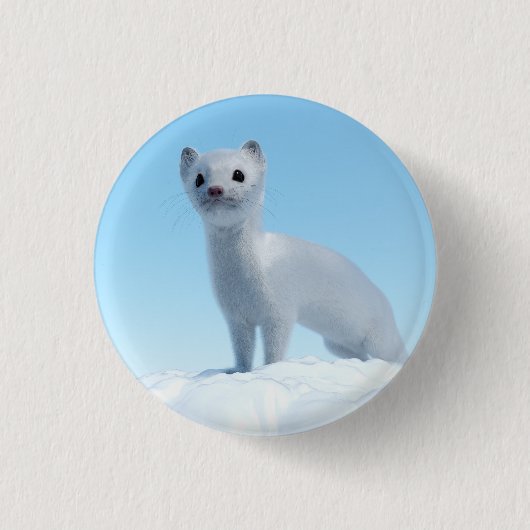 Arktischer Wiesel Charme Button (Vorderseite)