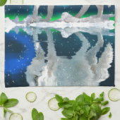 Arktischer Wolf, Aurora & Fallende Schnee Wildlife Geschirrtuch (Gefaltet)