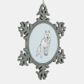 Arktischer Wolf Foto-realistische digitale Airbrus Schneeflocken Zinn-Ornament (Links)
