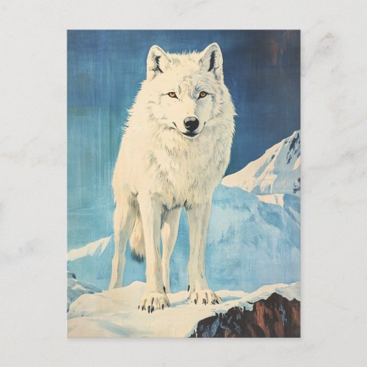 Arktischer Wolf im Vintage-Stil Postkarte (Vorderseite)