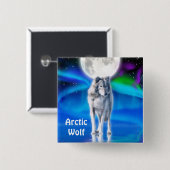 Arktischer Wolf, Mond und Aurora - Schaltfläche "W Button (Vorne & Hinten)