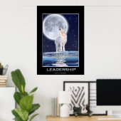 Arktischer Wolf und ein Wintermond LEADERSHIP Art Poster (Heimbüro)