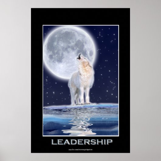 Arktischer Wolf und ein Wintermond LEADERSHIP Art  Poster (Vorne)