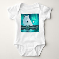 Arktischer Wolf und zauberhafte Nacht mit Nordlich