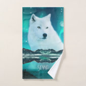 Arktischer Wolf und zauberhafte Nacht mit Nordlich Badhandtuch Set (Handtuch)