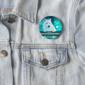 Arktischer Wolf und zauberhafte Nacht mit Nordlich Button (Beispiel)