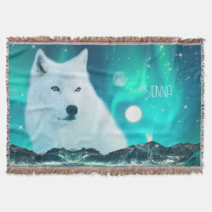 Arktischer Wolf und zauberhafte Nacht mit Nordlich Decke