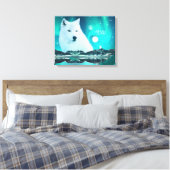 Arktischer Wolf und zauberhafte Nacht mit Nordlich Leinwanddruck (Insitu (Schlafzimmer))