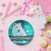 Arktischer Wolf und zauberhafte Nacht mit Nordlich Pappteller (Party)