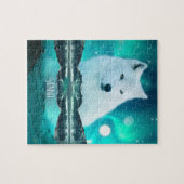 Arktischer Wolf und zauberhafte Nacht mit Nordlich Puzzle (Horizontal)