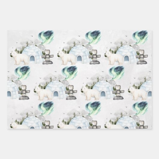 Arktisches Abenteuer im Nordlichtwald Geschenkpapier Set (Vorderseite 3)