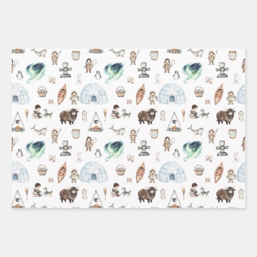 Arktisches Abenteuer im Nordlichtwald Geschenkpapier Set (Vorderseite 2)