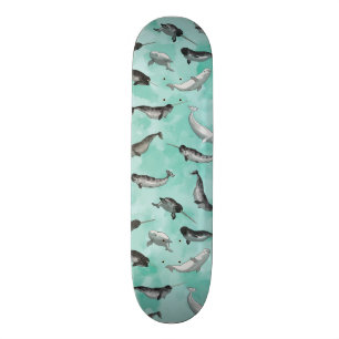 Arktisches Narwhals und Weißwal-Muster Skateboard