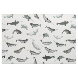 Arktisches Narwhals und Weißwal-Muster Stoff