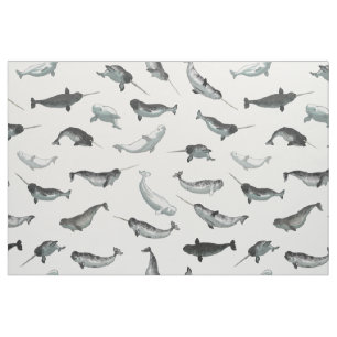 Arktisches Narwhals und Weißwal-Muster Stoff