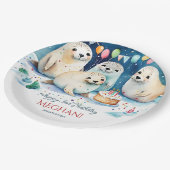 Arktisches Siegel Wintergeburtsvorlage personalisi Pappteller (Schrägansicht)