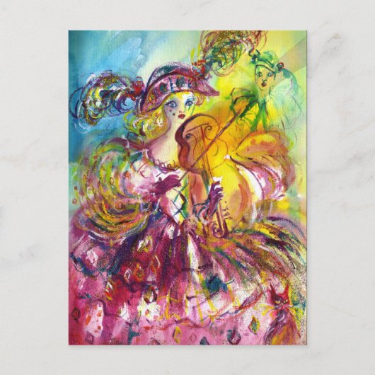 ARLECCHINA VIOLINIST Mardi Gras Masquerade Party Einladungspostkarte (Vorderseite)