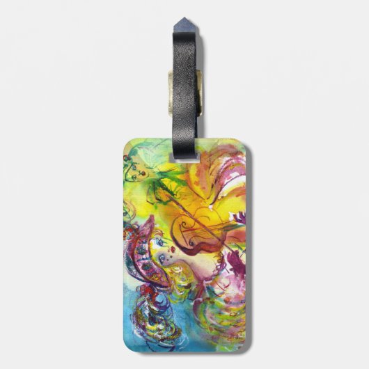 ARLECCHINA VIOLINIST / Venezianische Karnevalsnach Gepäckanhänger (Rückseite vertikal)