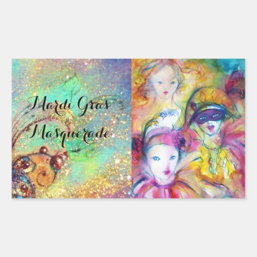 ARLECCHINO PIERO UND COLOMBINA MASQUERADE PARTY RECHTECKIGER AUFKLEBER (Vorderseite)