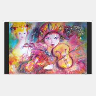 ARLECCHINO UND COLOMBINA, rosa Fuchsiengelb blau Rechteckiger Aufkleber