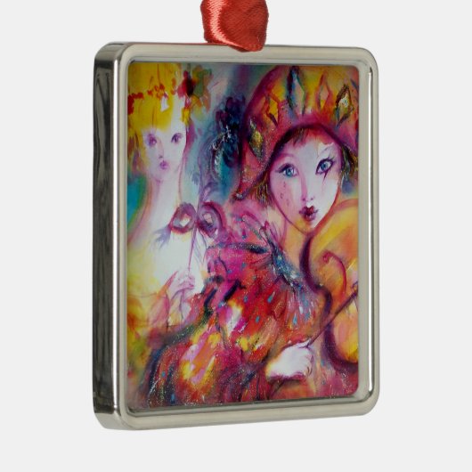 ARLECCHINO UND COLOMBINA rosa Herz Silbernes Ornament (Rechts)