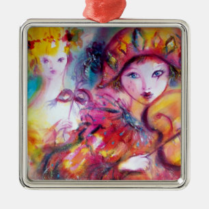 ARLECCHINO UND COLOMBINA rosa Herz Silbernes Ornament