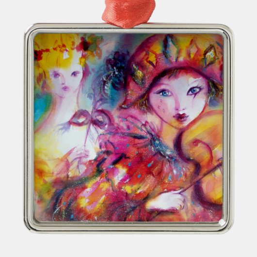ARLECCHINO UND COLOMBINA rosa Herz Silbernes Ornament (Vorne)