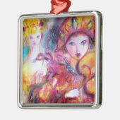 ARLECCHINO UND COLOMBINA rosa Herz Silbernes Ornament (Links)