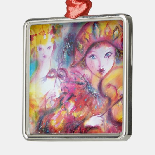 ARLECCHINO UND COLOMBINA rosa Herz Silbernes Ornament (Links)