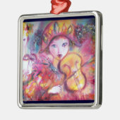 ARLECCHINO UND COLOMBINA, Venezianische Karnevalsm Silbernes Ornament (Links)