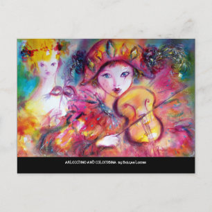 ARLECCHINO UND COLOMBINA Venezianische Masken Einladungspostkarte