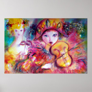 Arlecchino und Colombina / Venezianischer Maskenba Poster