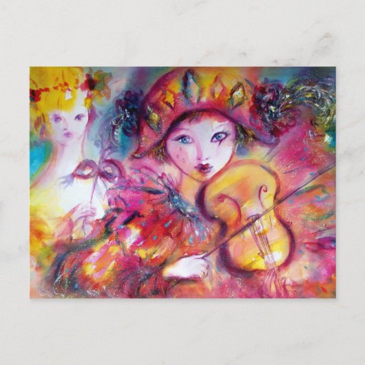 Arlecchino Violine und Colombina Postkarte (Vorderseite)