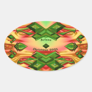 ARLENE ~ CHRISTMAS 2025 Green Red Yellow Fraktal ~ Ovaler Aufkleber