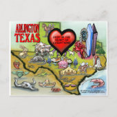 Arlington Texas Cartoon Map Postkarte (Vorderseite)