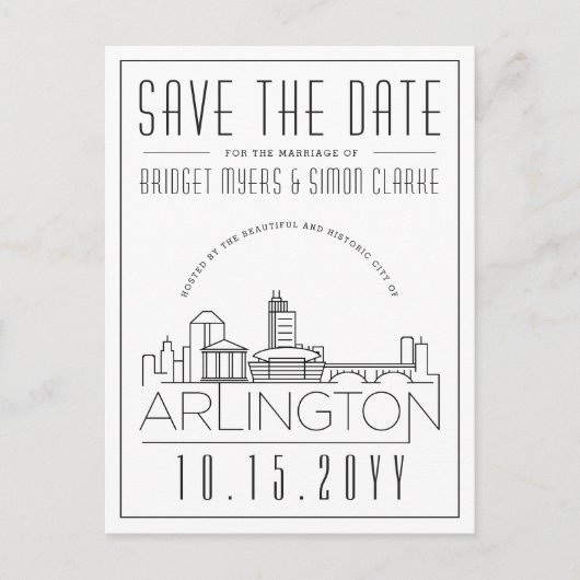 Arlington Wedding | Stilisierte Skyline Save the D Postkarte (Vorderseite)